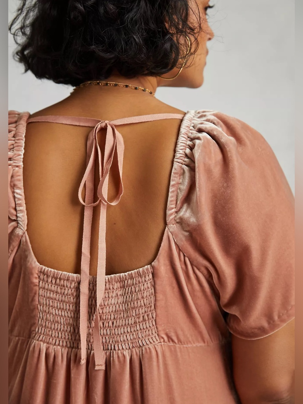 Anthropologie Velvet Empire Waist Tiered Midi Dress Dusty Rose Size 4P - Picture 12 of 16
